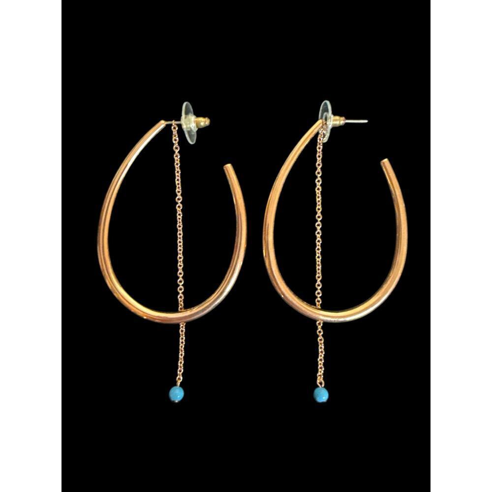 Jules Smith Women's Edie Hoops with Turquoise Stone Rose Gold Earrings 3” NWOT